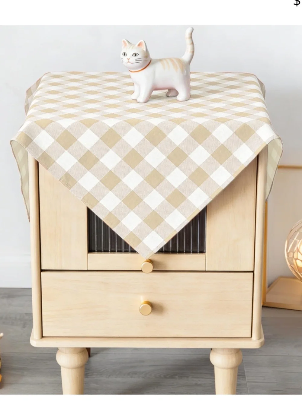 Small Checkered Tablecloth SQUARE 25” BEIGE & WHITE